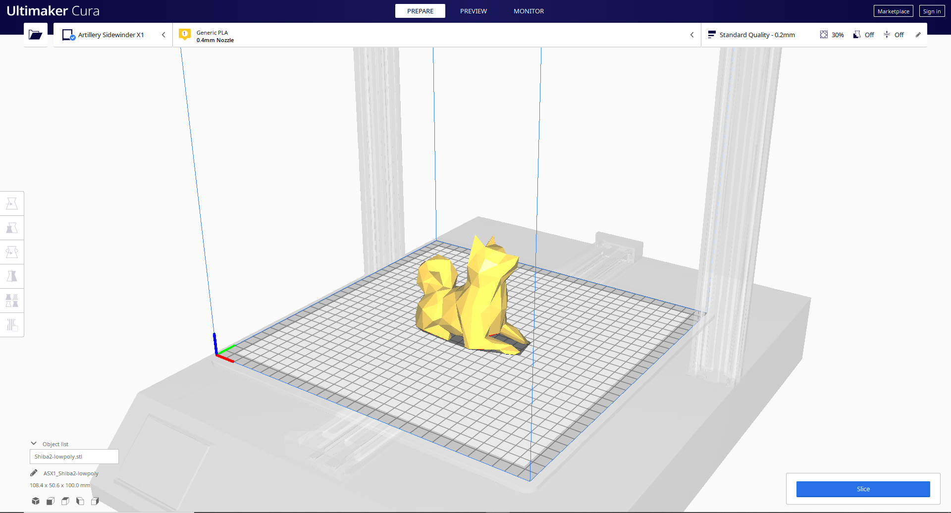 Screenshot of the
                Cura UI